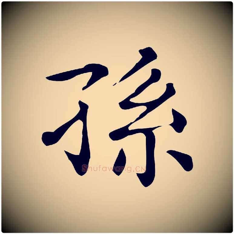 孫毛笔楷书写法,摘自明代文徵明跋万岁通天进帖