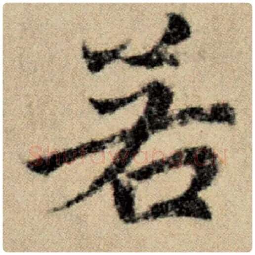 赵孟頫毛笔楷书若字的写法,摘自赵孟頫书法作品洛神赋并序