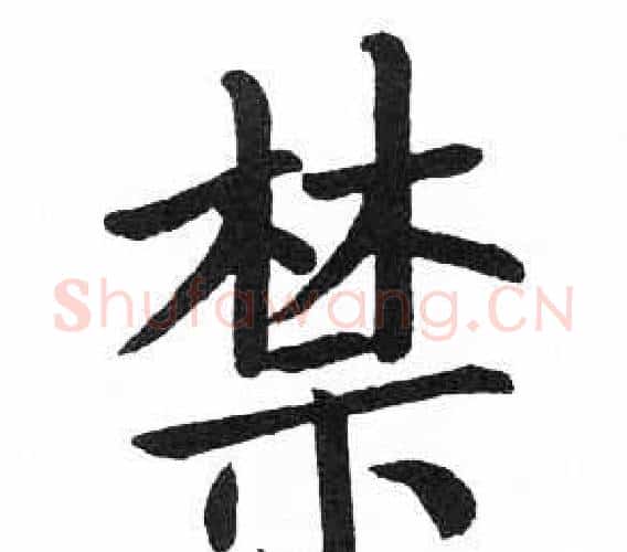 禁字启功毛笔楷书书法写法,摘自临明初拓玄秘塔碑