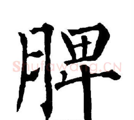 脾字柳公权毛笔楷书书法写法,摘自柳公权毛笔楷书书法作品