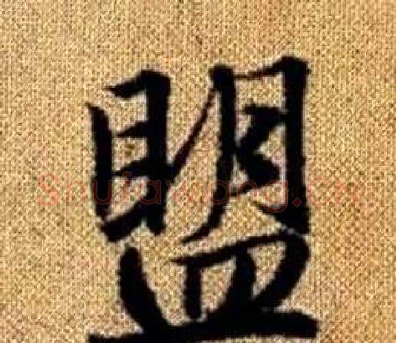 盟字王铎毛笔楷书书法写法,摘自真草千字文