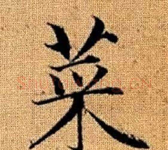 菜字王铎毛笔楷书书法写法,摘自真草千字文