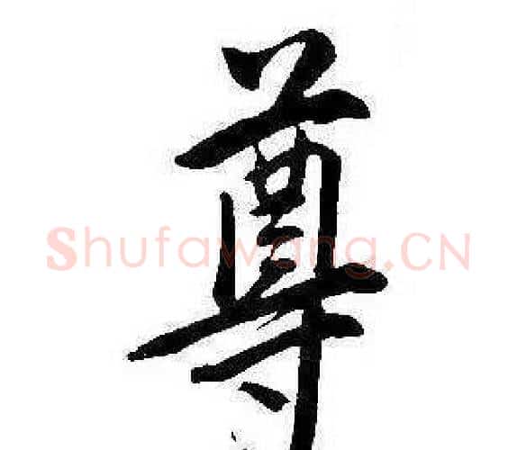尊字康熙毛笔行书书法写法,摘自千字文