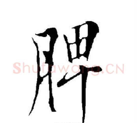 脾字欧阳询毛笔行书写法,摘自欧阳询毛笔行书作品