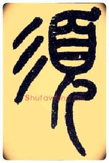 须毛笔小篆写法,摘自近现代王福庵说文部首